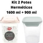 Kit 2 Potes Herméticos 1600 ml + 900 ml Acrílico C/ Trava