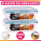 Kit 2 Potes Herméticos Retangular Vidro Freezer Microondas Com Tampa Transparente 1500ML