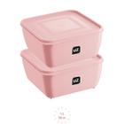 Kit 2 Potes Plastico Rosa Quadrado 1,5L Linha Gourmet - UZ