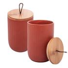 Kit 2 Potes Potiche De Cerâmica Com Tampa de Bambu Decorativo Lyor