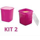 Kit 2 Potes Quadradado Para Mantimento Com Tampa Pink 1 Lt