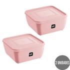 Kit 2 Potes Quadrado Rosa Alimentos Fit 1,5L Boa Vedação