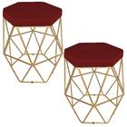 Kit 2 puff decorativos para sala hexagonal aramado base dourada suede bordô - clique e decore - CLIQUE & DECORE