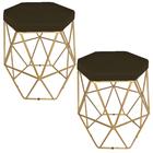 Kit 2 puff decorativos para sala hexagonal aramado base dourada suede marrom - clique e decore - CLIQUE & DECORE