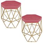 Kit 2 puff decorativos para sala hexagonal aramado base dourada suede rosê - clique e decore