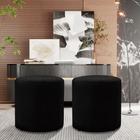 Kit 2 Puff Viena Linho Veludo Redondo Pés Em Madeira Maciça Decorativo Sala Quarto