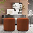 Kit 2 Puff Viena Linho Veludo Redondo Pés Em Madeira Maciça Decorativo Sala Quarto