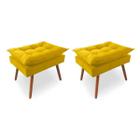 Kit 2 Puffs Decorativos Quadrados Opala Pés Palito Tecido Suede Amarelo Kimi Decor