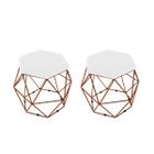 kit 2 Puffs Onix Aramado Base Bronze Hexagonal Suede Branco - Maitê Moda Casa