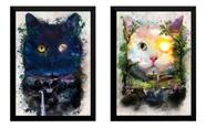 Kit 2 Quadros Arte Gato Natureza Dia Noite