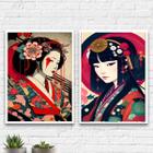 Kit 2 Quadros Arte Oriental Geishas 24x18cm - com vidro