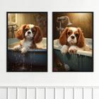 Kit 2 Quadros Banheiro Cão Charles Spaniel 33x24cm