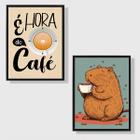 Kit 2 Quadros Capivara - Hora Do Café 33x24cm