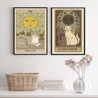 Kit 2 Quadros Cartas Tarot Gato- The Sun E The Moon 24x18cm