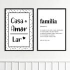 Kit 2 Quadros Casa Amor Lar Família 33x24cm - com vidro