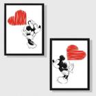 Kit 2 Quadros Casal Mickey e Minnie 45x34cm - com vidro