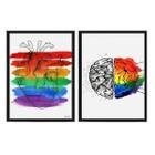 Kit 2 Quadros Coração E Cérebro Gay 33X24Cm Com Vidro Branca