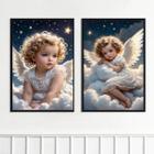 Kit 2 Quadros Criança Anjo 45X34Cm - Com Vidro