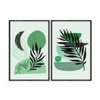 Kit 2 quadros decorativos 40x60cm canvas abstrato formas verde abg022