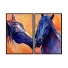 Kit 2 quadros decorativos 60x80cm vidro cavalos pintura aquarela anm032