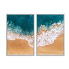 Kit 2 quadros decorativos 60x80cm vidro praia vista aerea mar e areia flnt048