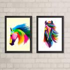 Kit 2 Quadros Decorativos Arte Cavalos Coloridos 24x18cm - com vidro