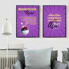 Kit 2 Quadros Decorativos Benefícios Do Açaí 45X34Cm - Vidro