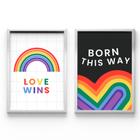 Kit 2 Quadros Decorativos Born This Way Orgulho Lgbtqia+ A3