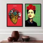 Kit 2 Quadros Decorativos Frida- Coração 33x24cm - com vidro