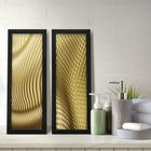 Kit 2 Quadros Decorativos Lavabo Abstrato Dourado Ondas Moderno