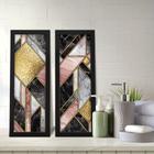 Kit 2 Quadros Decorativos Lavabo Abstrato Dourado Rose Gold Preto Mármore