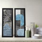 Kit 2 Quadros Decorativos Lavabo Abstrato Geométrico Preto Azul