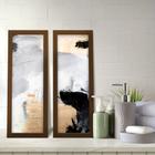 Kit 2 Quadros Decorativos Lavabo Abstrato Pinceladas Dourado Branco Cinza Preto