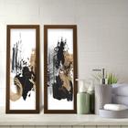 Kit 2 Quadros Decorativos Lavabo Abstrato Pinceladas Moderno Preto Dourado