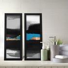 Kit 2 Quadros Decorativos Lavabo Abstrato Pintura Pinceladas Preto Cinza Azul