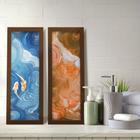 Kit 2 Quadros Decorativos Lavabo Aquarela Azul Laranja Carpa Peixe