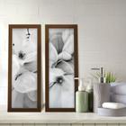 Kit 2 Quadros Decorativos Lavabo Branco Cinza Floral Lírio