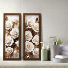 Kit 2 Quadros Decorativos Lavabo Floral Flor Rosa Branco Dourado