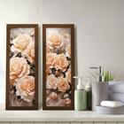 Kit 2 Quadros Decorativos Lavabo Floral Rosa Flores Salmão Sofisticado