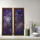 Kit 2 Quadros Decorativos Lavabo Geometria Sagrada Constelação Roxo Dourado