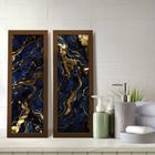 Kit 2 Quadros Decorativos Lavabo Mármore Marmorizado Azul Dourado Moderno Elegante