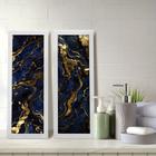 Kit 2 Quadros Decorativos Lavabo Mármore Marmorizado Azul Dourado Moderno Elegante