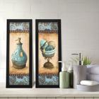 Kit 2 Quadros Decorativos Lavabo Perfume Provençal Arabesco Sabonete Azul