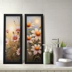 Kit 2 Quadros Decorativos Lavabo Pintura Pôr do Sol Floral Flores