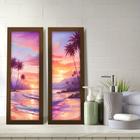 Kit 2 Quadros Decorativos Lavabo Pôr do Sol Praia Litoral Palmeira Horizonte