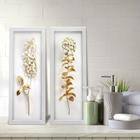 Kit 2 Quadros Decorativos Lavabo Ramos de Flor Efeito 3D Dourado Branco