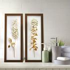 Kit 2 Quadros Decorativos Lavabo Ramos de Flor Efeito 3D Dourado Branco