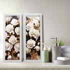 Kit 2 Quadros Decorativos Lavabo Rosas Floral Flores Preto Branco Dourado Mármore