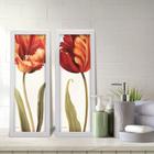 Kit 2 Quadros Decorativos Lavabo Vermelho Floral Pintura Sala