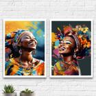 Kit 2 Quadros Decorativos Mulheres Afro 33x24cm - com vidro